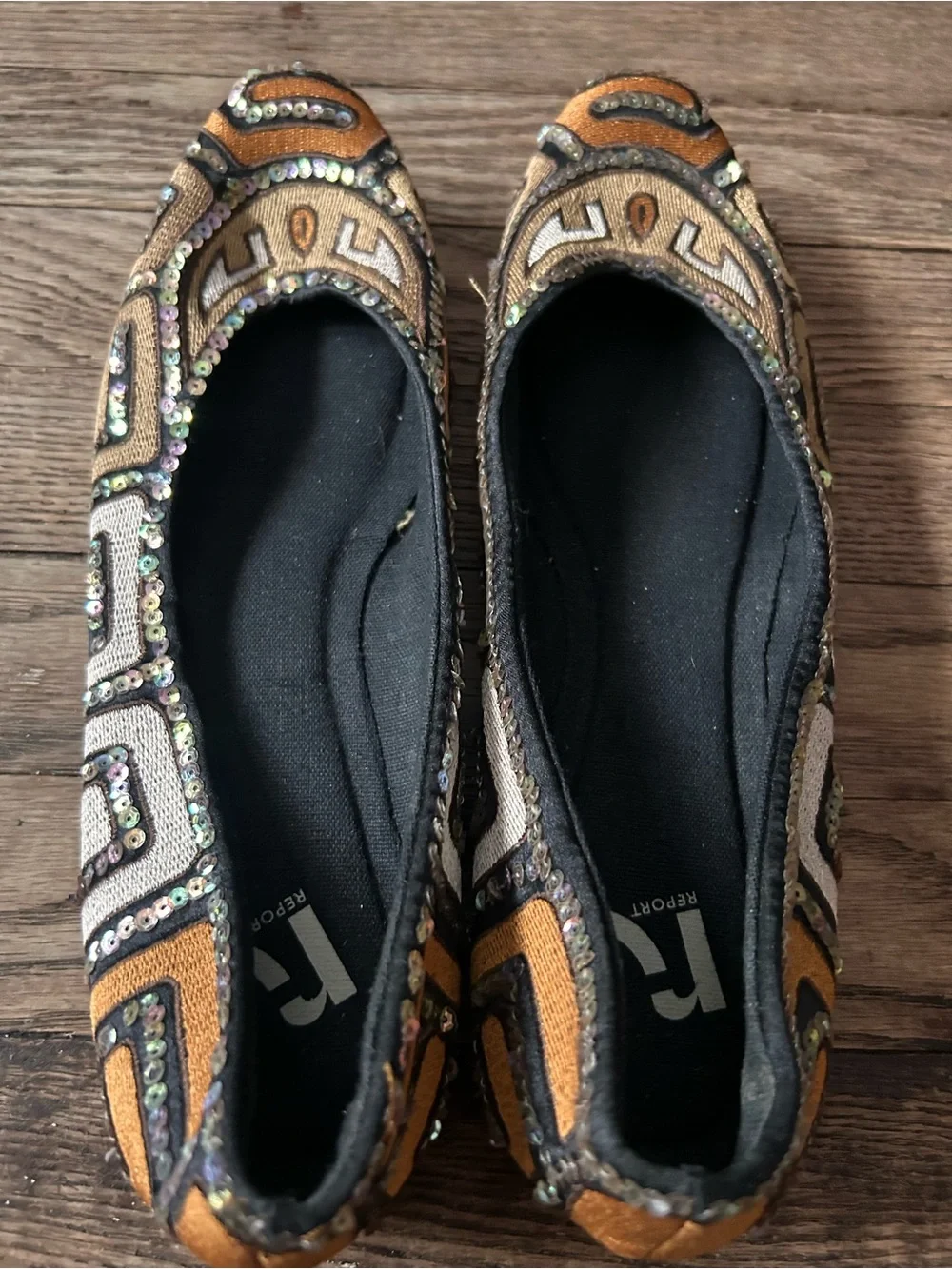 Report Embellished Women's Ballet Flats in Metallic Bronze and Black